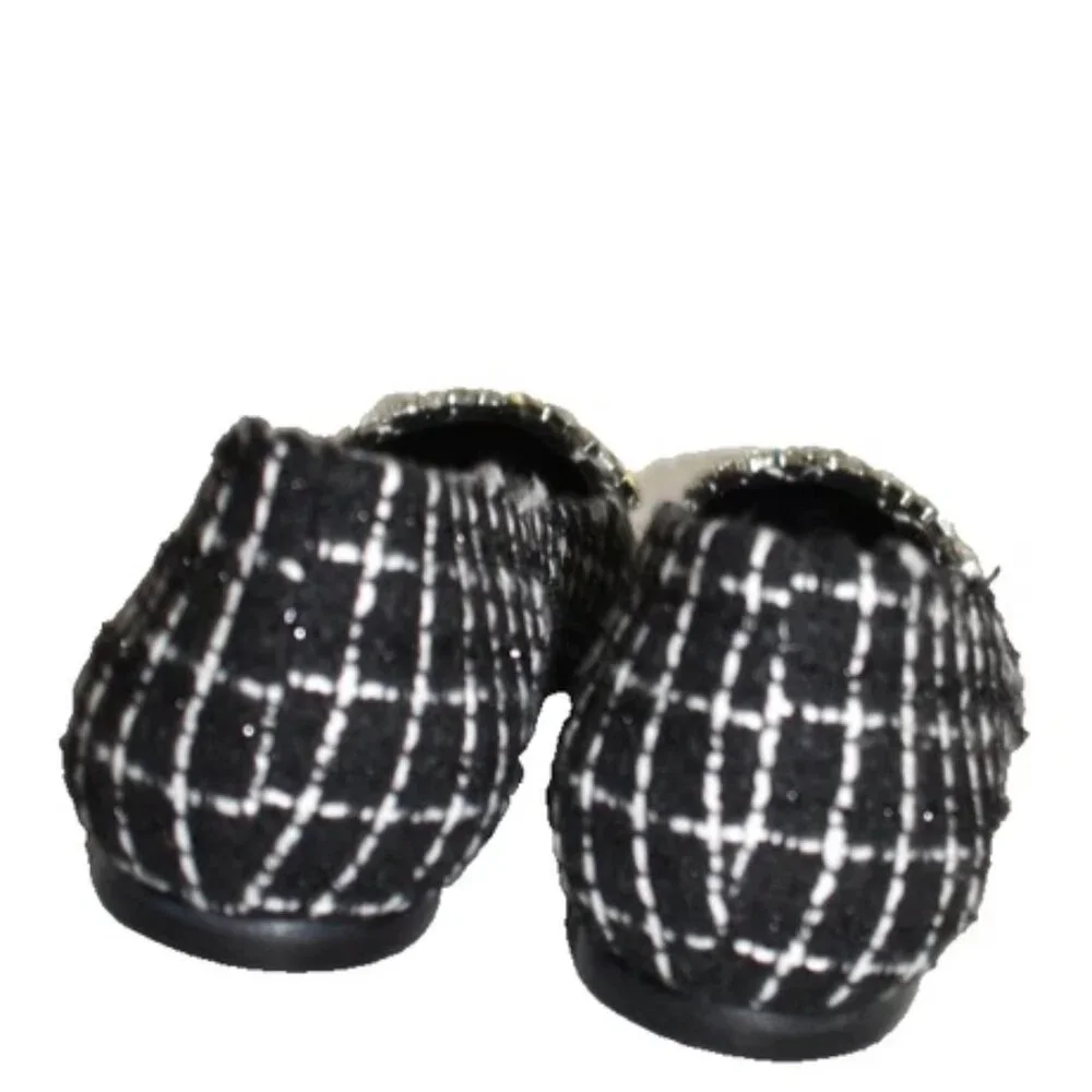 $330 LARROUDE lee ballet flats BOW CRYSTALS TWEED POINTY BLACK WHITE 7 US (TE10)